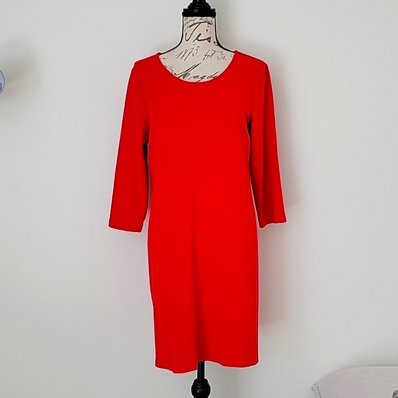 J. Jill Dresses & Skirts - J. Jill Stretch Red 3/4 sleeve midi dress